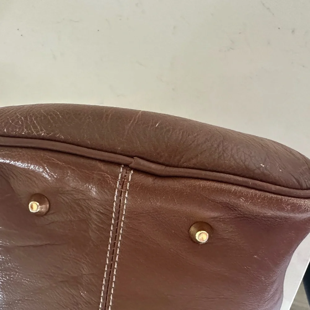 Steve Madden Brown and Cream Satchel with Gold Accents - Picture 7 of 7